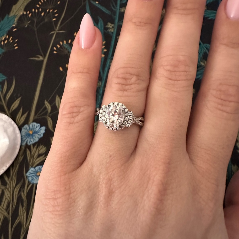 Oval Moissanite Ring Halo Engagement Ring - Picture 3 of 4